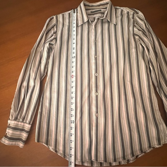 Men’s John Varvatos Striped Dress Shirt in Brown and Pink Size Large Cotton - Picture 11 of 11
